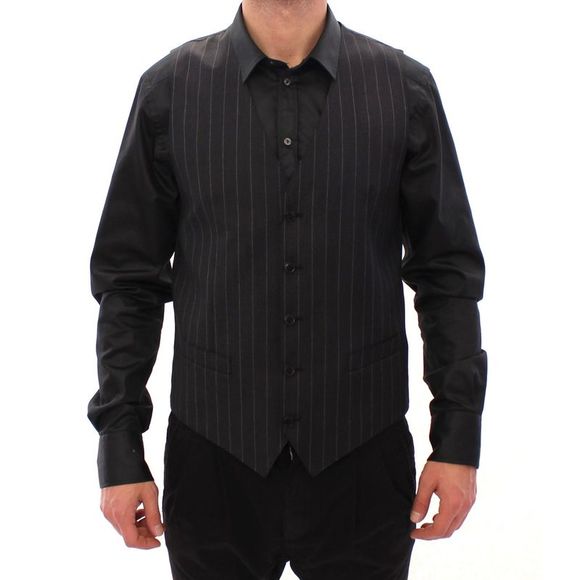 Dolce & Gabbana Gray STAFF Cotton Striped Vest